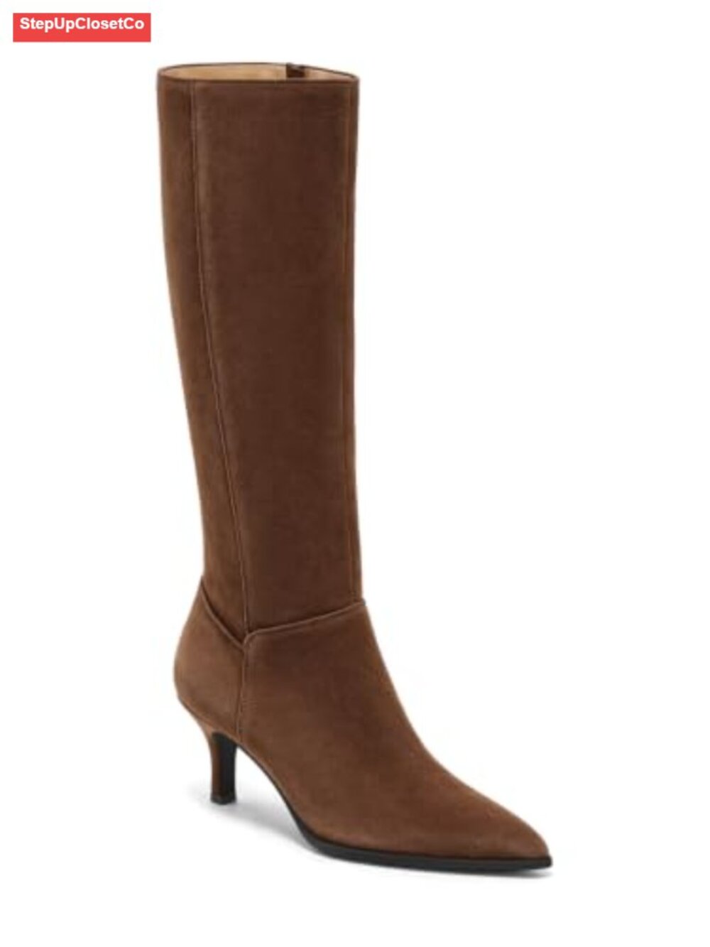 Kitten Heel Knee High Boots Pointed Toe Side Zipper Faux Suede